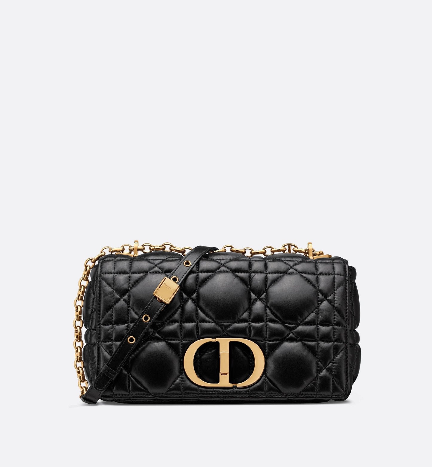 Medium Luxury Dior Caro Bag Black Quilted Macrocannage Calfskin