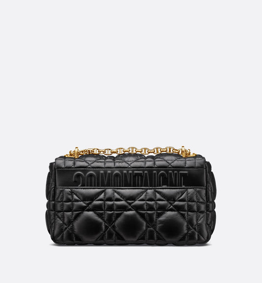 Medium Luxury Dior Caro Bag Black Quilted Macrocannage Calfskin