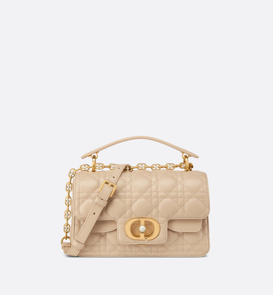 Small Luxury Dior Jolie Top Handle Bag Powder Beige Cannage Calfskin