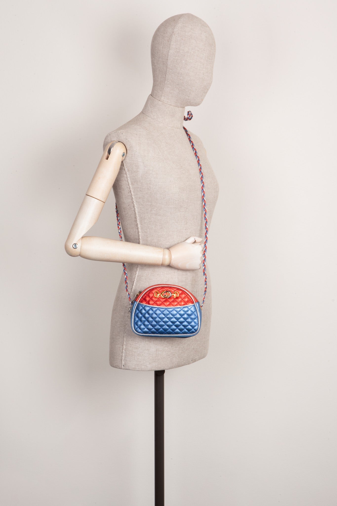 Luxury Gucci Trending 2025 Small Trapuntata Shoulder Bag Metallic Blue & Red