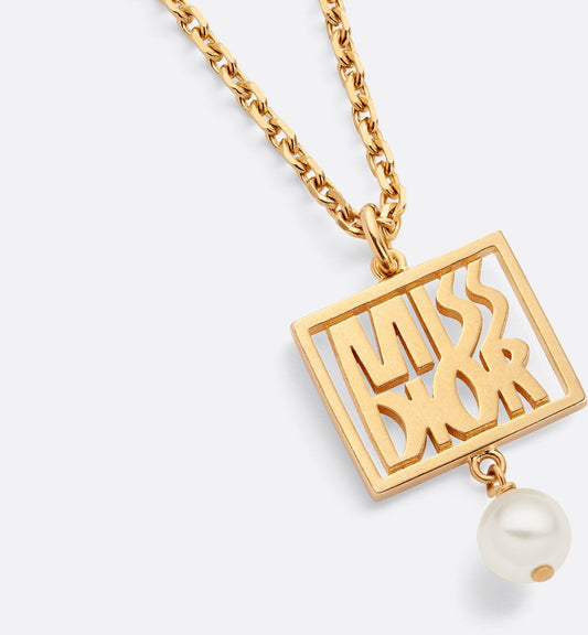 Miss Luxury Dior Necklace Gold Finish Metal And A White Resin Pearl