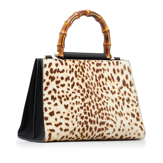 Luxury Gucci Small Bamboo Nymphaea Pony Hair Satchel