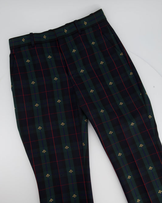 Luxury Gucci Green Check Tailored Flared Trousers Size IT 38 (UK 6)