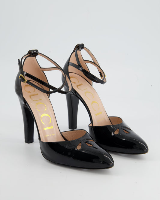 Luxury Gucci Patent Round-Toe Heel with Cut-Out Detail Shoe EU 37.5