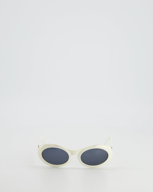 Luxury Gucci White Oval Sunglasses with Logo Detail