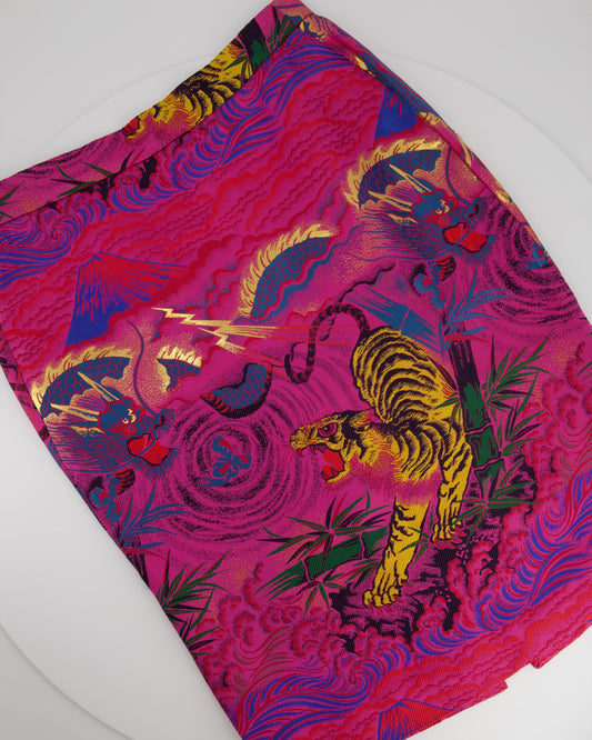 Luxury Gucci Pink, Purple Tiger Printed Pencil Skirt Size 42 (UK 10)
