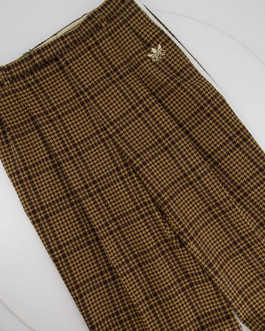 Luxury Gucci X Adidas Brown Check Wool Trousers with White Stripe Side Detail Size IT 42 (UK 10)