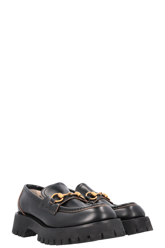 Luxury Gucci Trending 2025 Bee Embroidered Horsebit Plateau Loafers Black