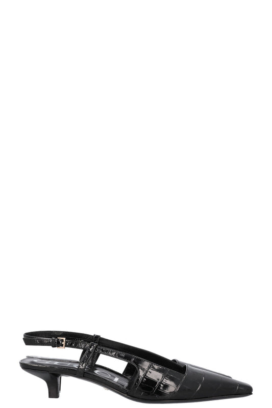 Luxury Gucci Trending 2025 Aria Croc Embossed Slingback Heels Black