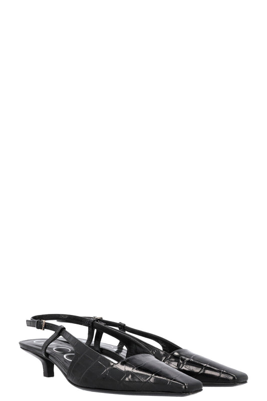 Luxury Gucci Trending 2025 Aria Croc Embossed Slingback Heels Black