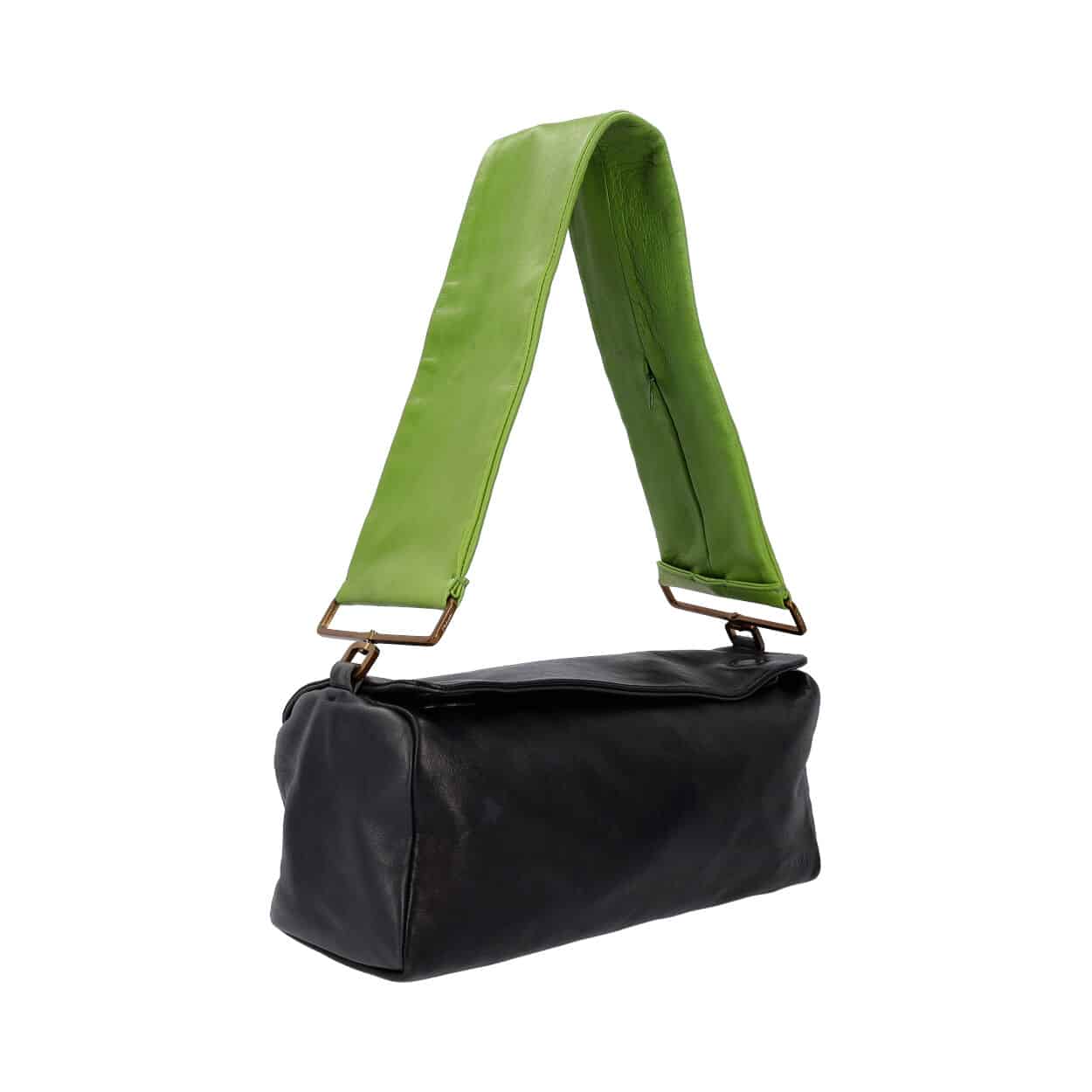 Luxury PradaLeather Shoulder Bag Black/Green