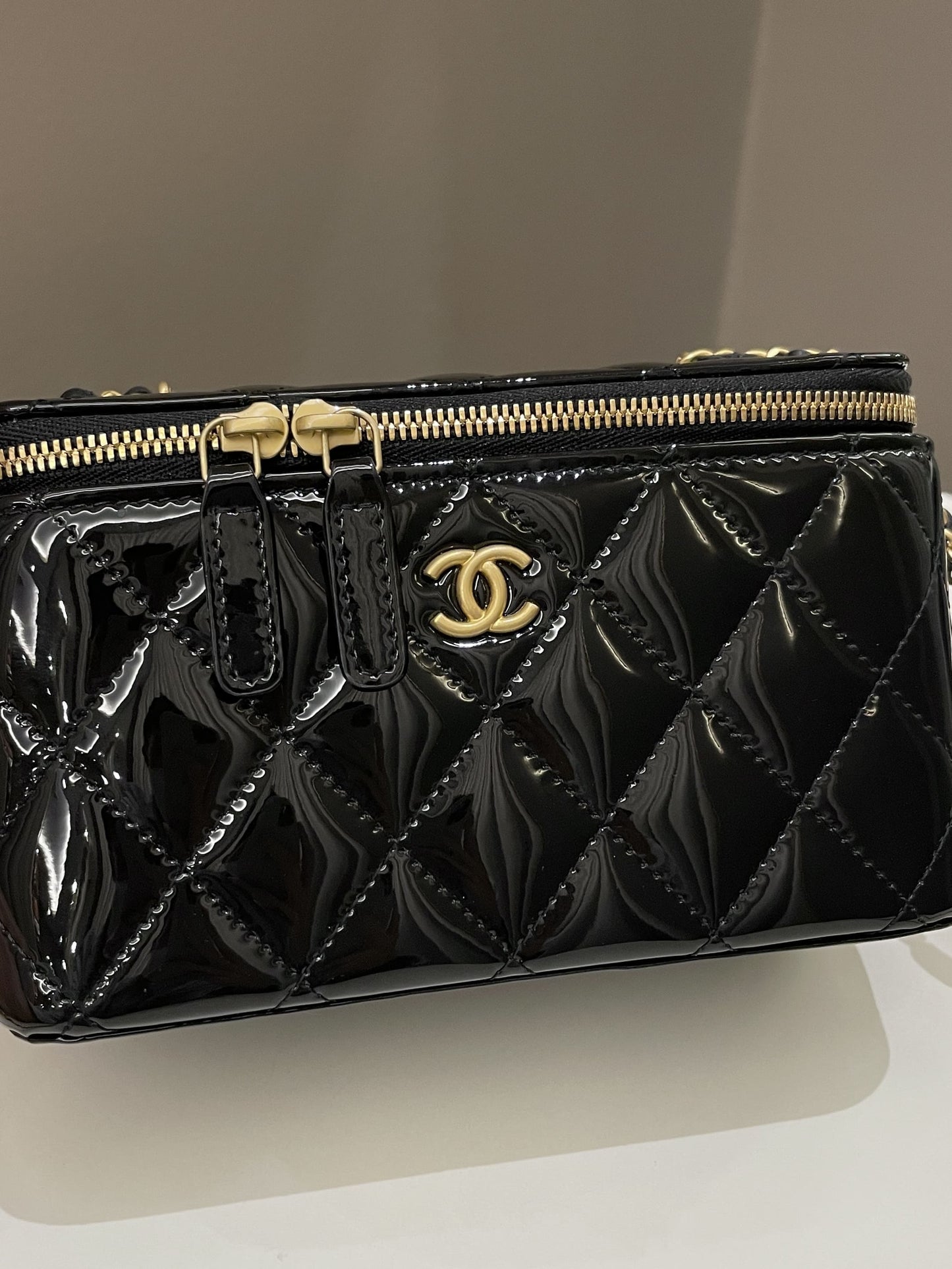 Luxury Chanel Quilted Coco Mini Vanity Rectangular Black Patent