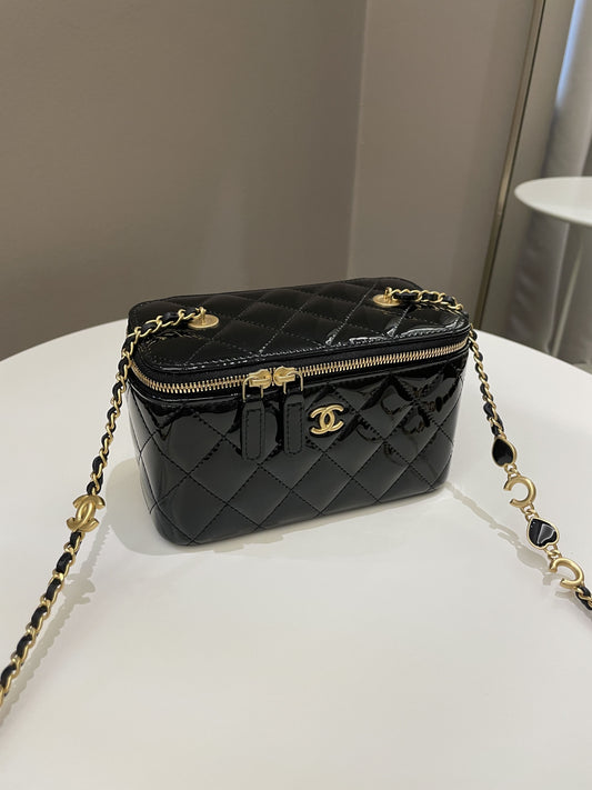 Luxury Chanel Quilted Coco Mini Vanity Rectangular Black Patent