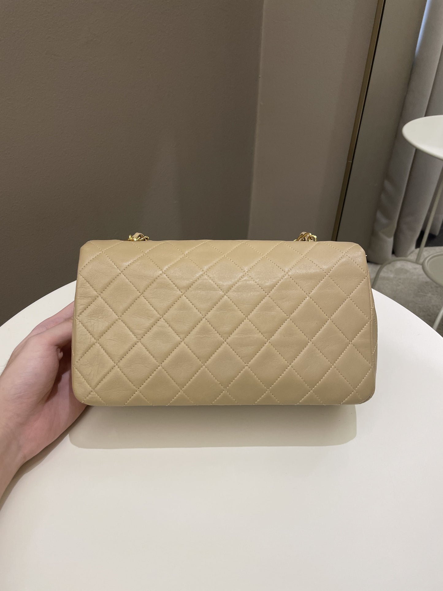 Luxury Chanel Vintage Quilted Full Flap Bag Beige Lambskin
