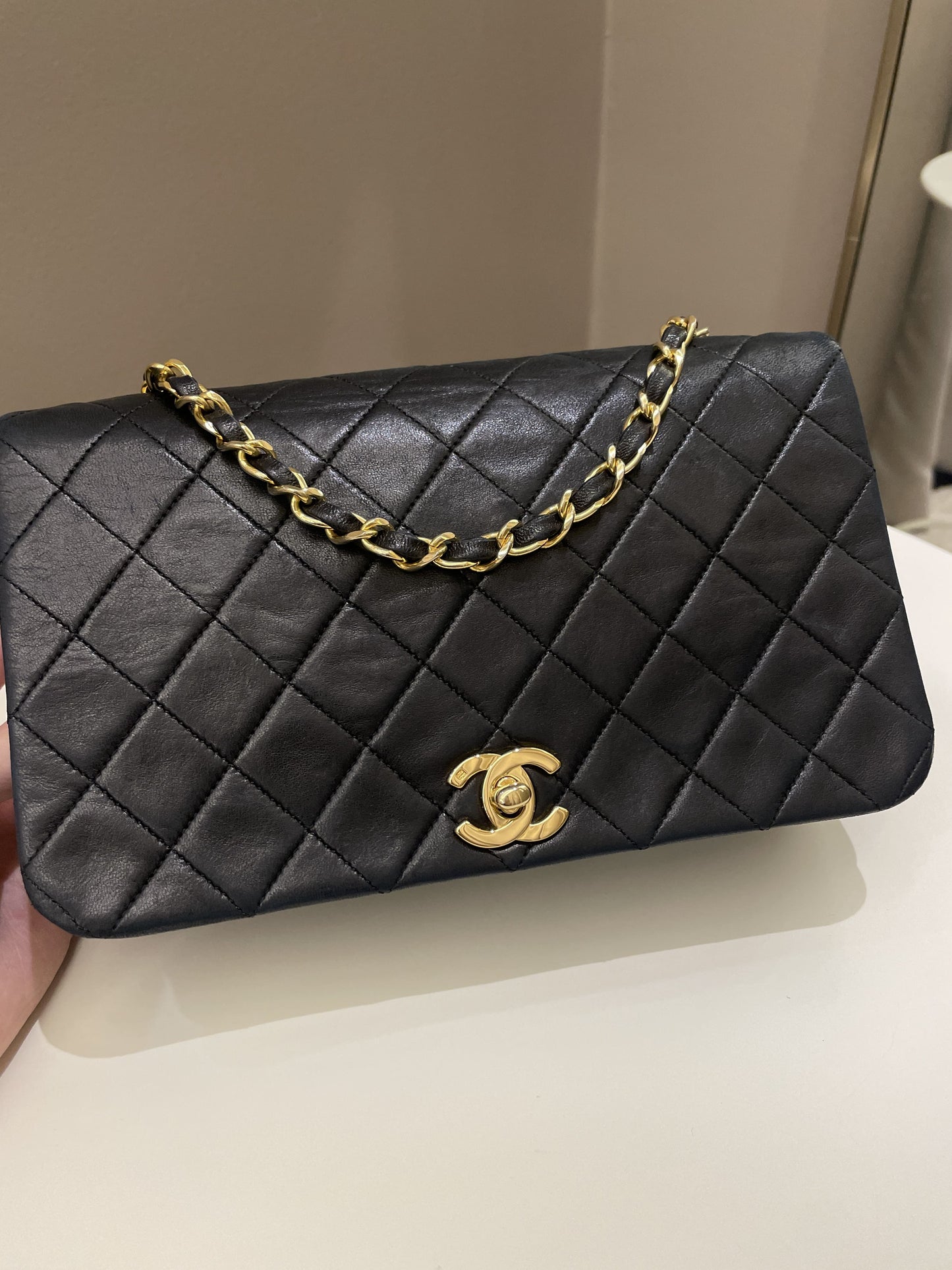 Luxury Chanel Vintage Quilted Full Flap Bag Black Lambskin