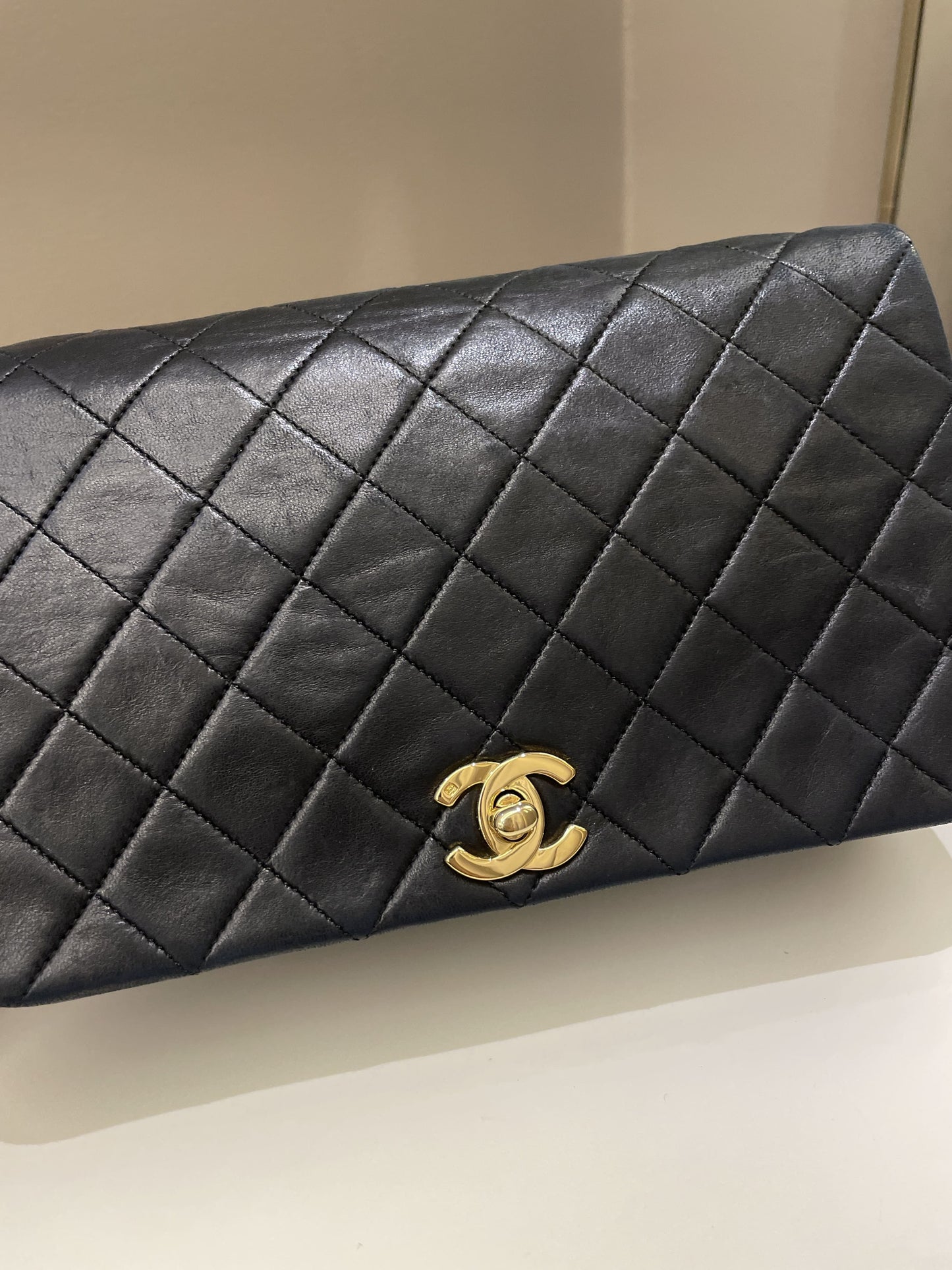 Luxury Chanel Vintage Quilted Full Flap Bag Black Lambskin