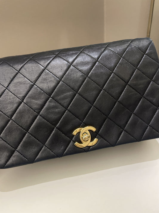 Luxury Chanel Vintage Quilted Full Flap Bag Black Lambskin