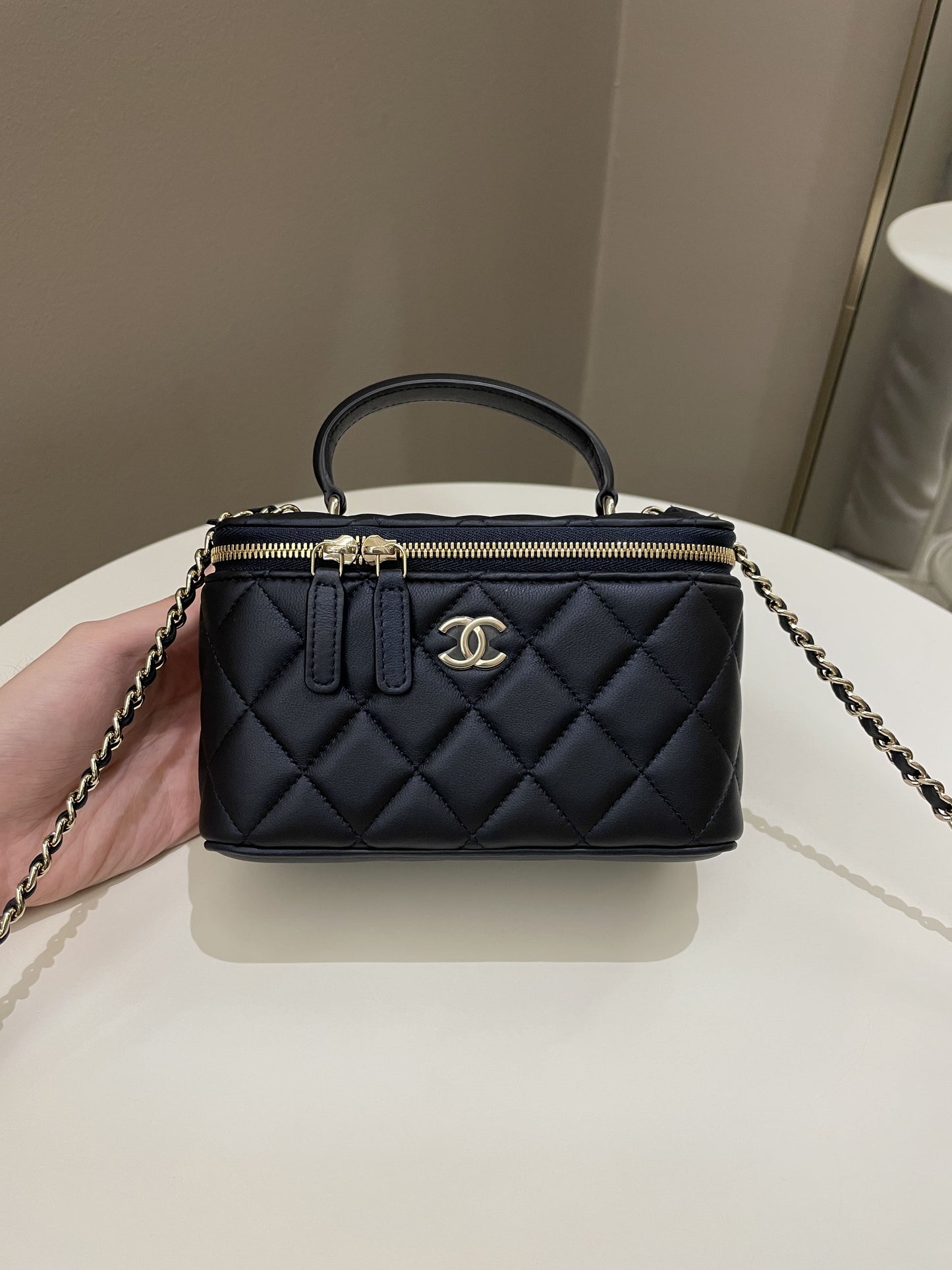 Luxury Chanel Quilted Mini Vanity Rectangular Top Handle Midnight Lambskin