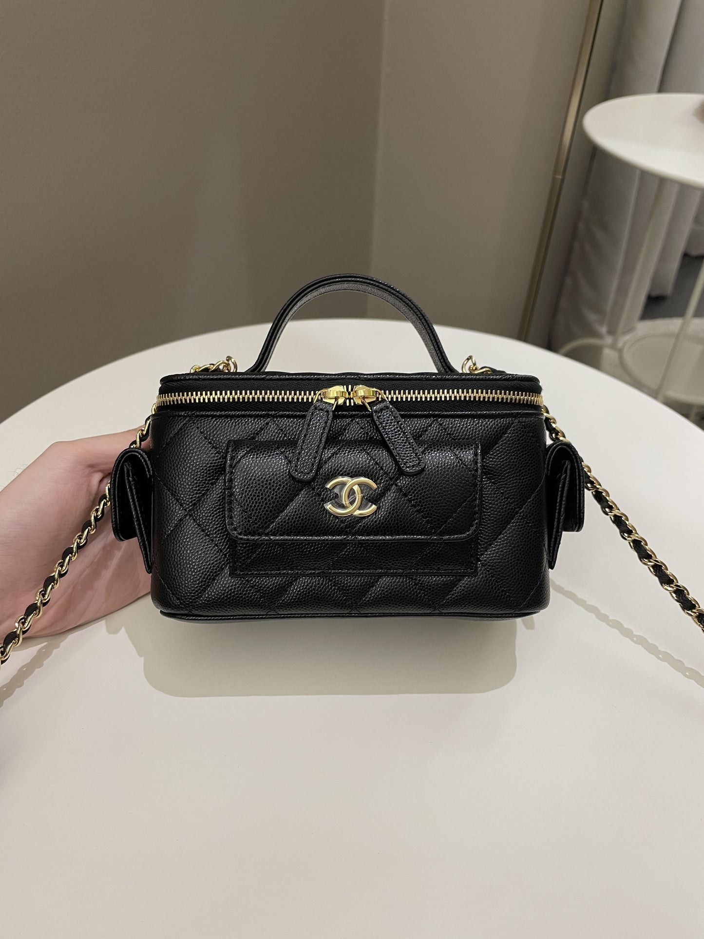Luxury Chanel Polly Pocket Multi Pocket Vanity Case Bag Black Caviar