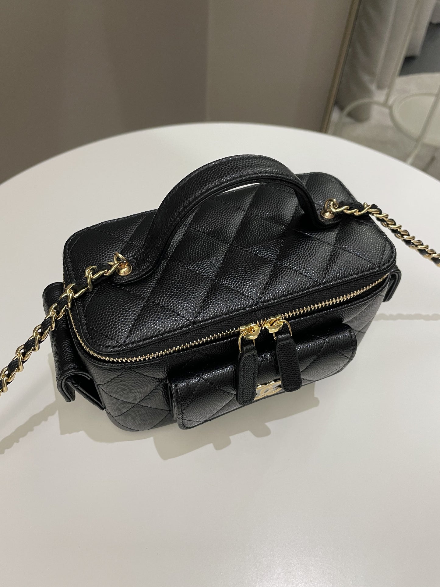 Luxury Chanel Polly Pocket Multi Pocket Vanity Case Bag Black Caviar