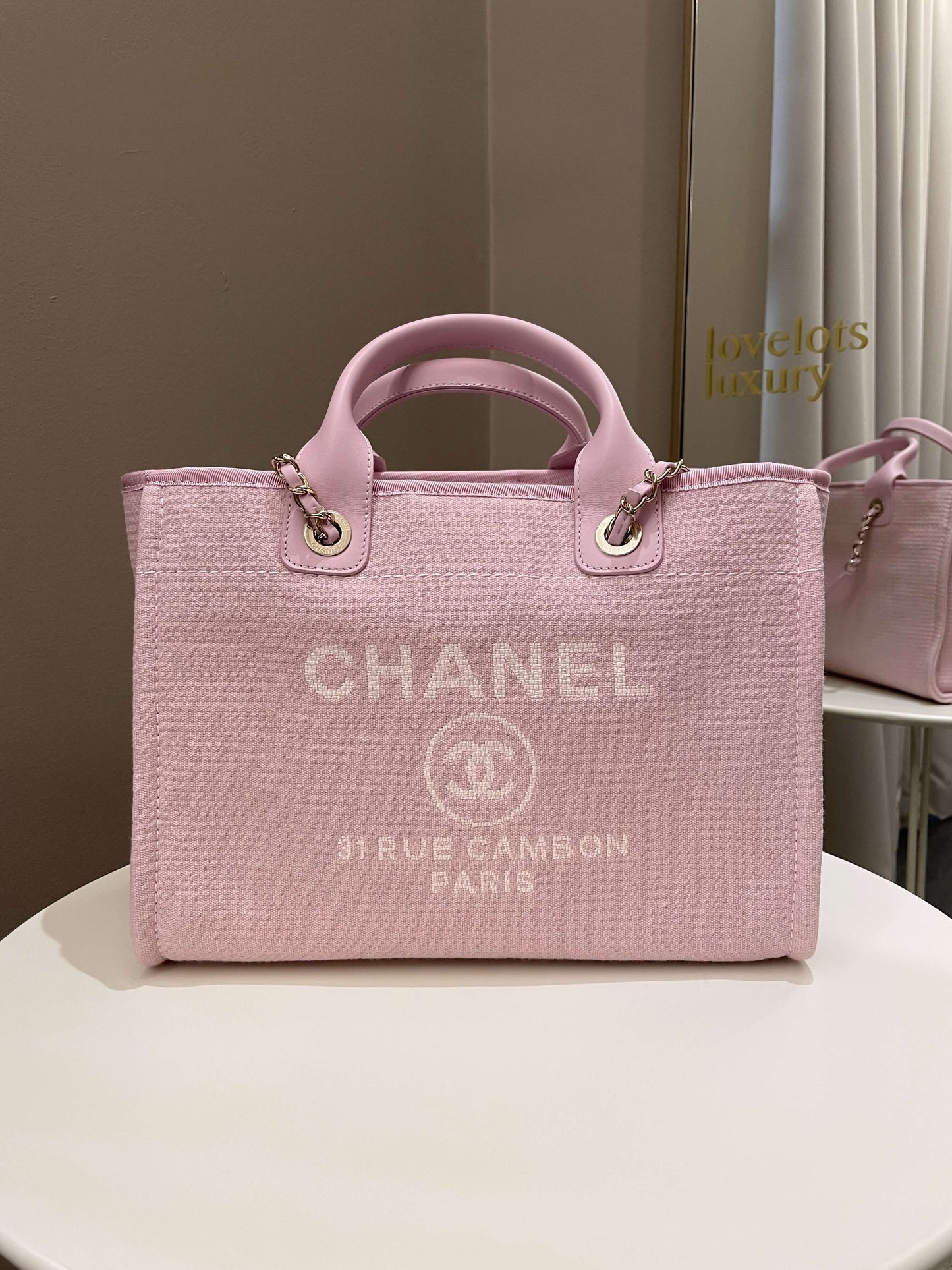 Luxury Chanel 22B Deauville Shopper Tote Sweet Pink
