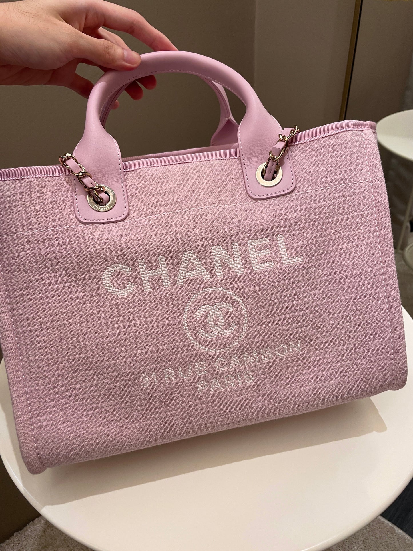 Luxury Chanel 22B Deauville Shopper Tote Sweet Pink
