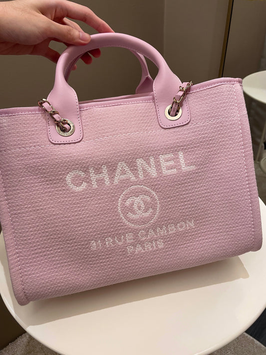 Luxury Chanel 22B Deauville Shopper Tote Sweet Pink