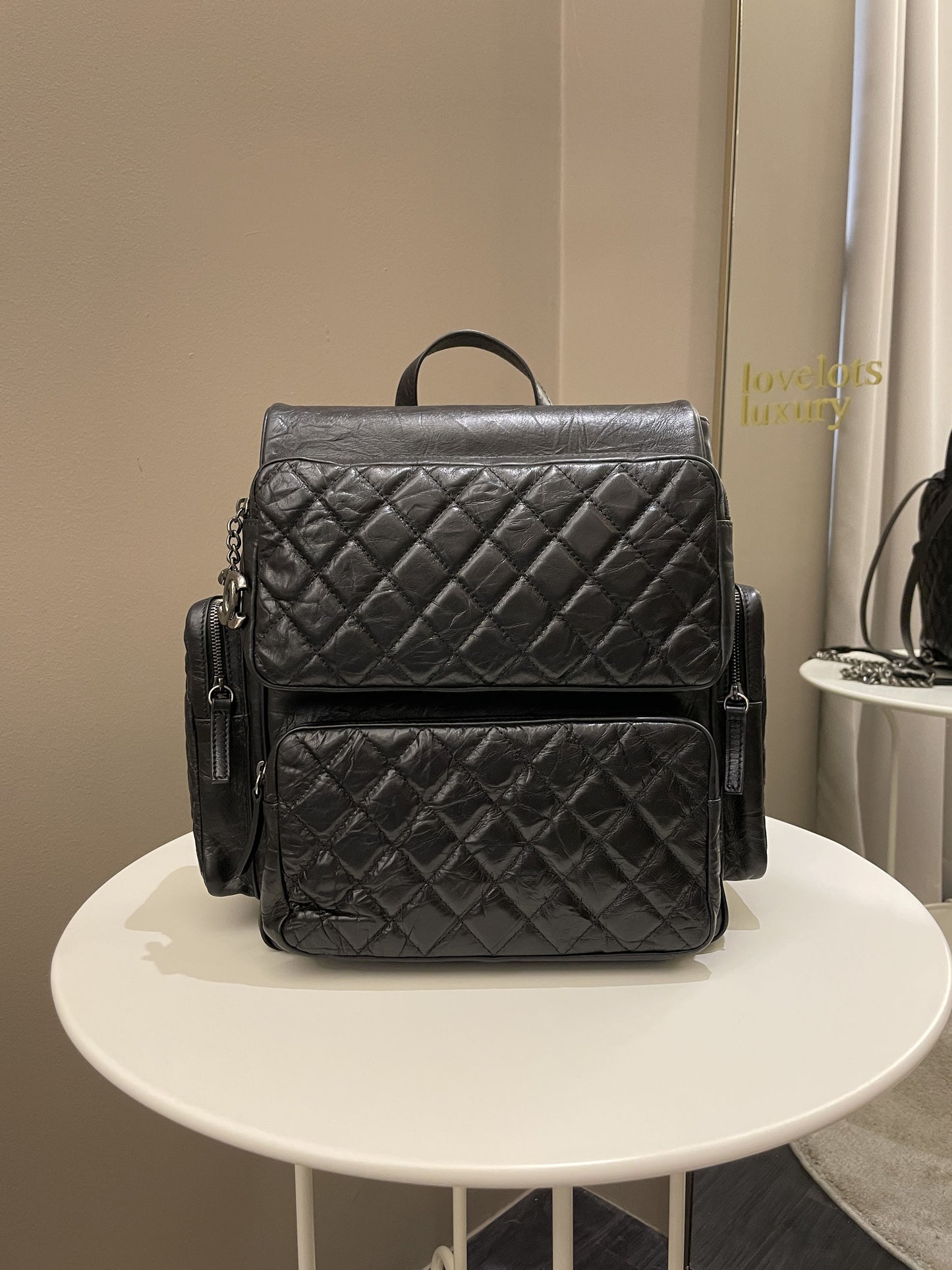 Luxury Chanel Quilted Casual Rock Backpack Black Aged Calf