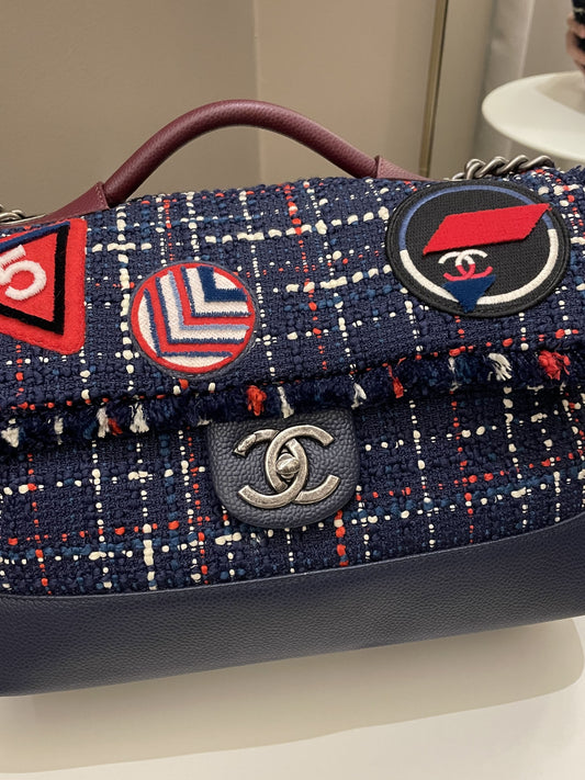 Luxury Chanel Airline Tweed Flap Bag Multicolor Tweed