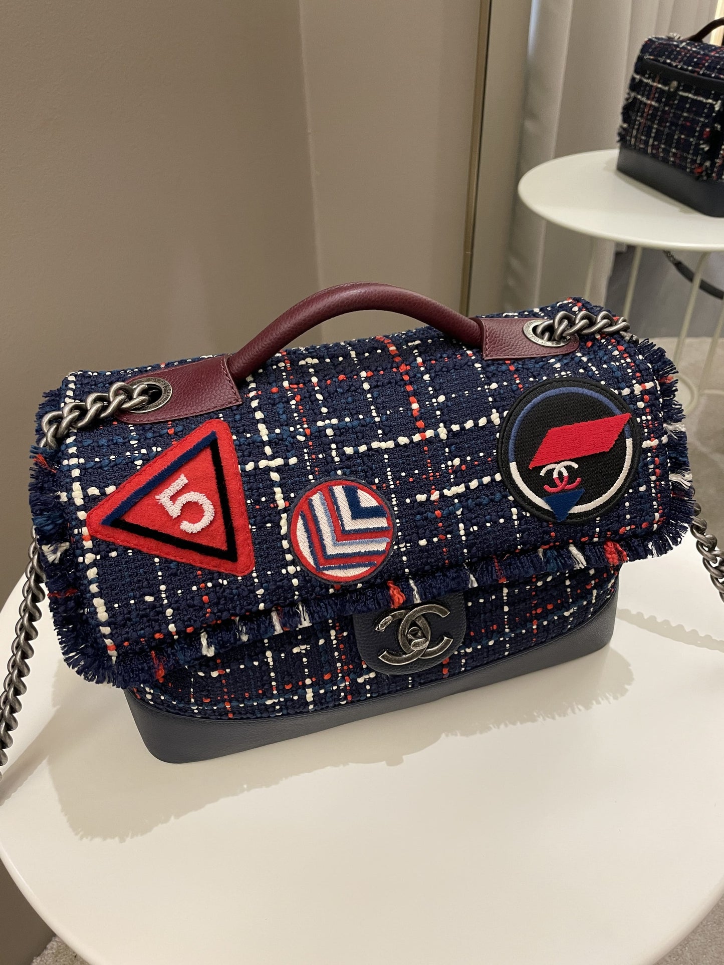 Luxury Chanel Airline Tweed Flap Bag Multicolor Tweed