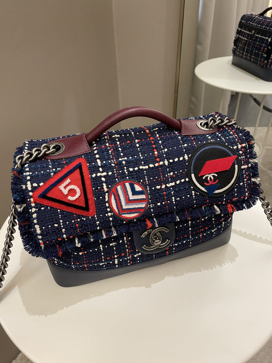 Luxury Chanel Airline Tweed Flap Bag Multicolor Tweed