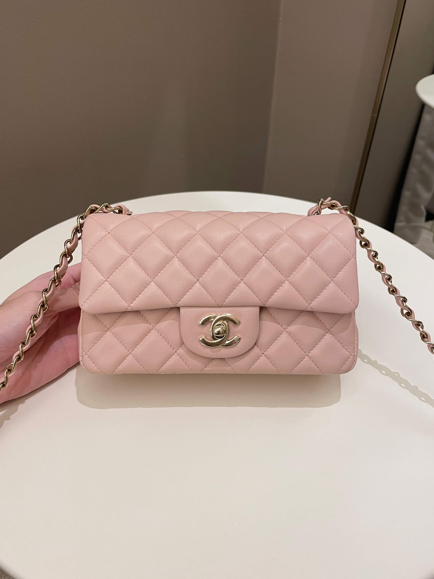 Luxury Chanel Classic Quilted Mini Rectangular Pale Pink Lambskin