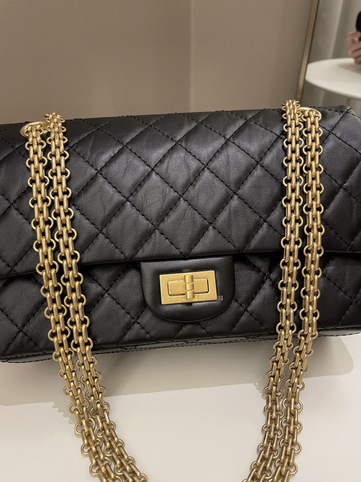 Luxury Chanel 2.55 225 Quilted Reissue Double Flap Black Aged Calfskin