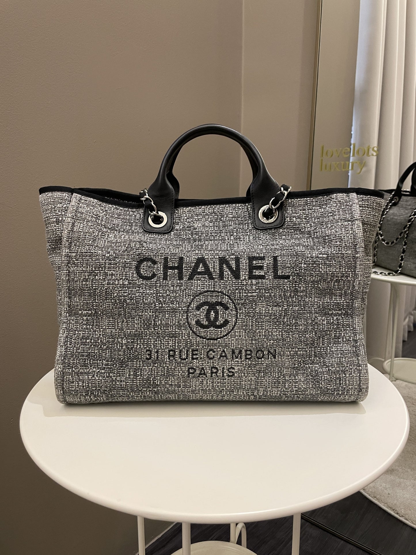 Luxury Chanel Deauville Shopper Tote Grey/ Black Canvas