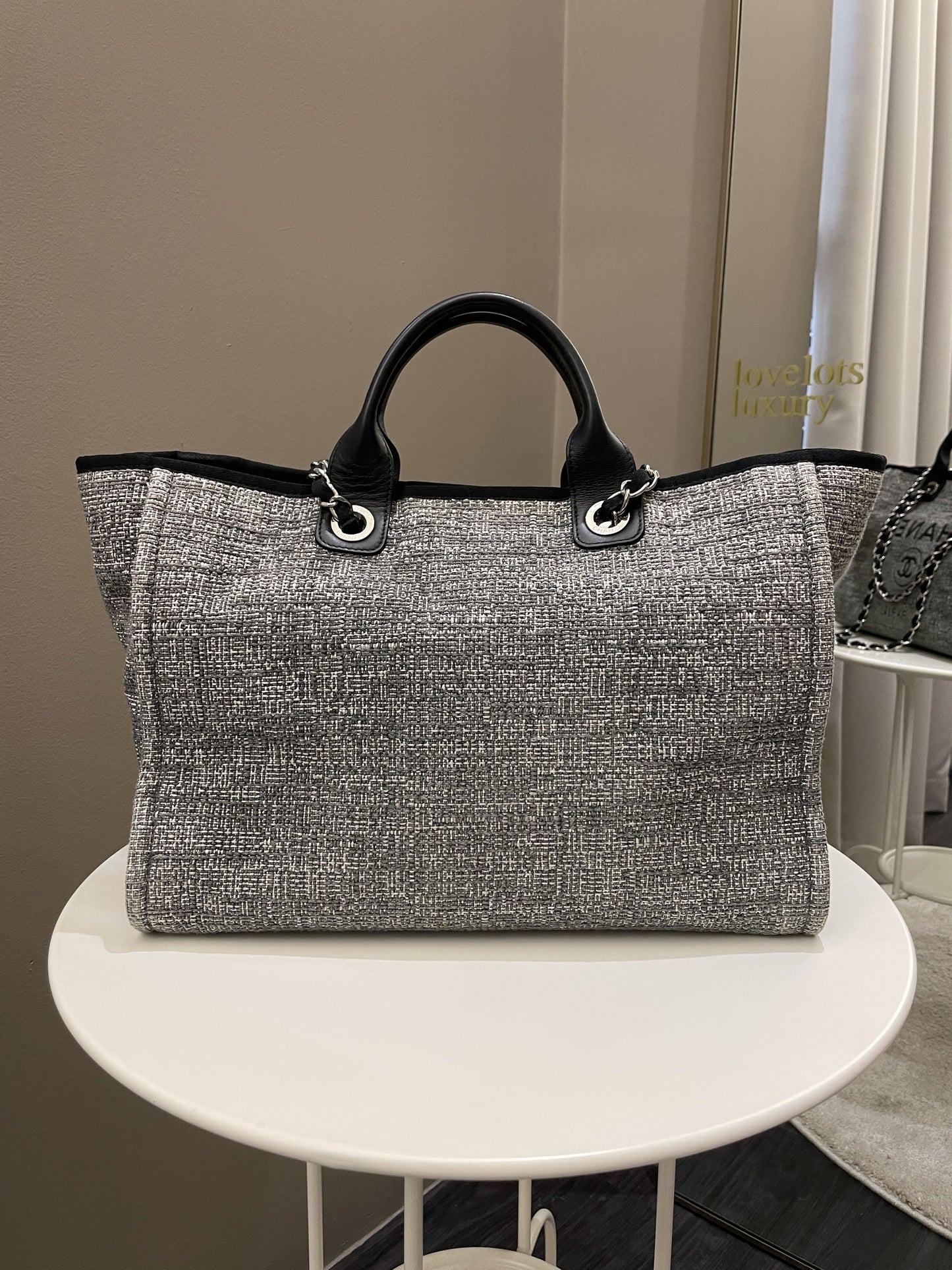 Luxury Chanel Deauville Shopper Tote Grey/ Black Canvas