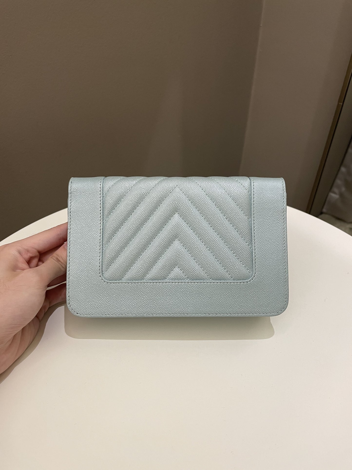 Luxury Chanel Mademoiselle Wallet On Chain Blue Iridescent Caviar