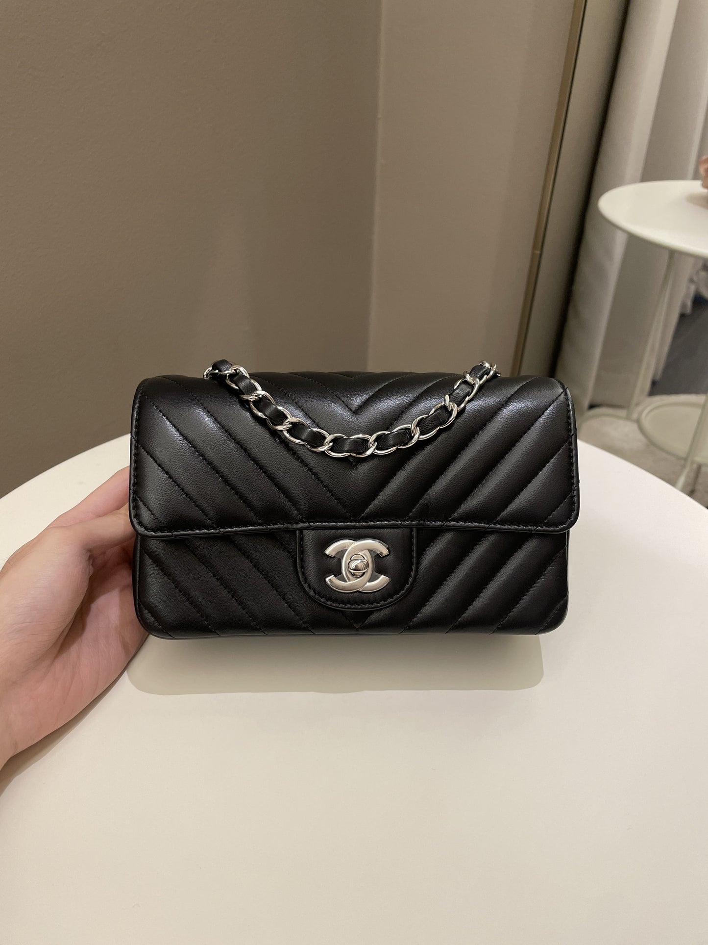 Luxury Chanel Classic Chevron Mini Rectangular Black Lambskin