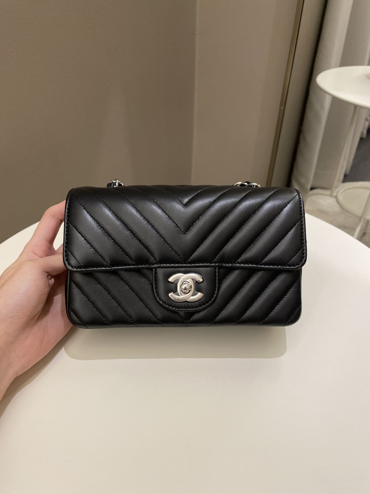 Luxury Chanel Classic Chevron Mini Rectangular Black Lambskin