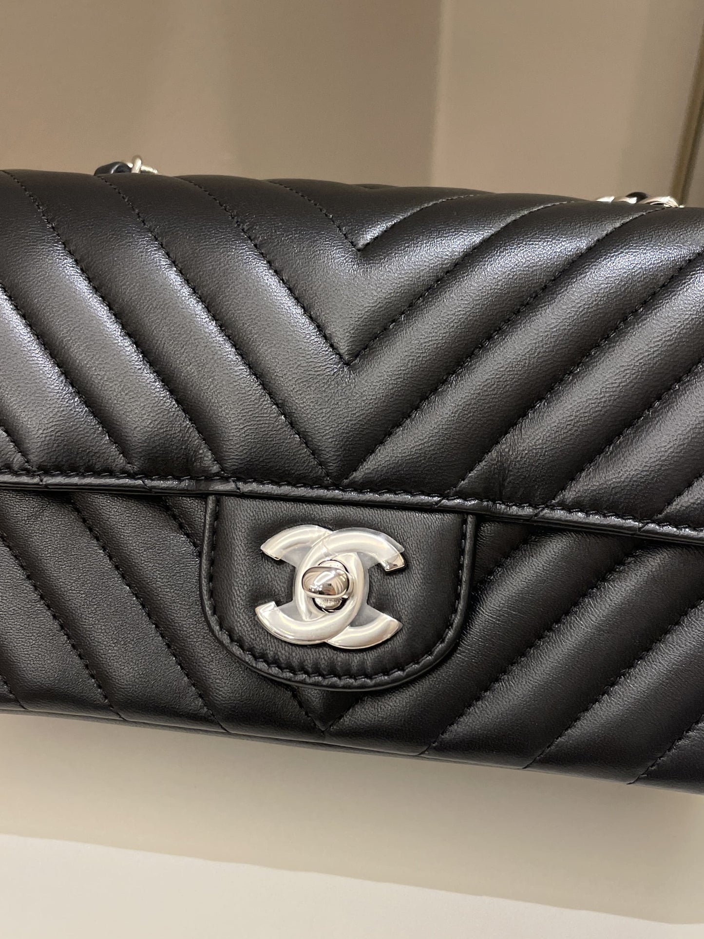 Luxury Chanel Classic Chevron Mini Rectangular Black Lambskin