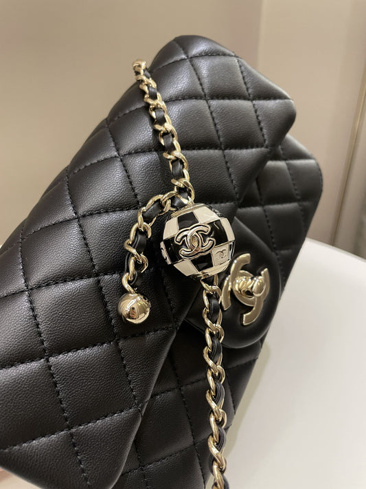Luxury Chanel 23C Pearl Crush Quilted Mini Rectangular Black Lambskin