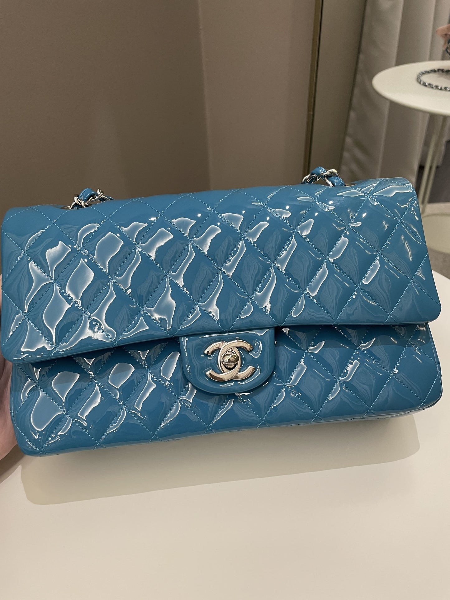 Luxury Chanel Classic Quilted Medium Double Flap Turquoise Patent