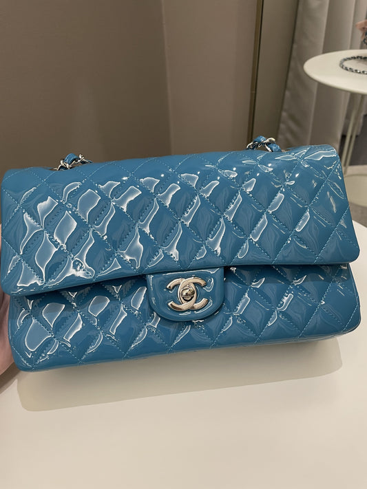 Luxury Chanel Classic Quilted Medium Double Flap Turquoise Patent