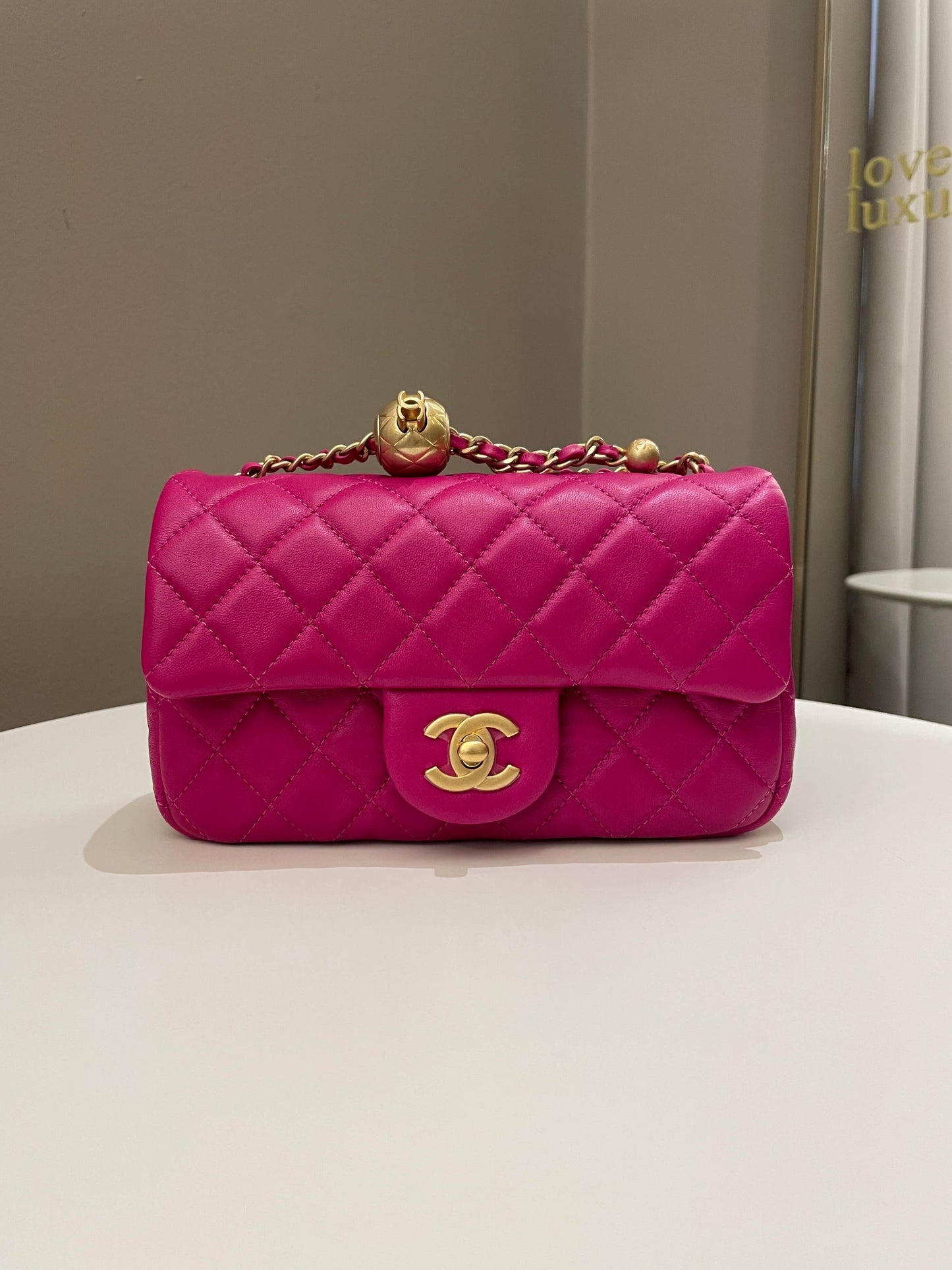 Luxury Chanel Pearl Crush Quilted Mini Rectangular Dark Pink Lambskin