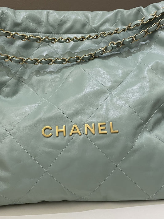 Luxury Chanel 22 Medium Tiffany Mint Calfskin