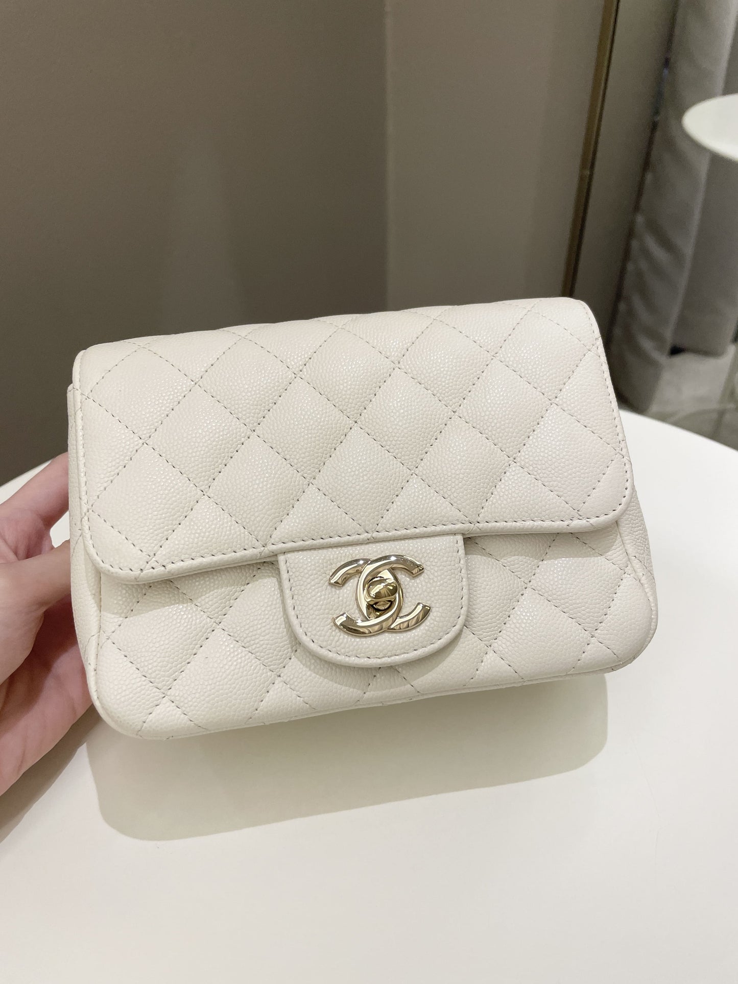 Luxury Chanel Classic Quilted Mini Square Ivory Caviar