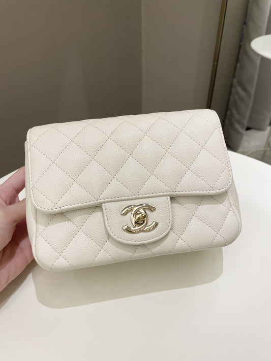 Luxury Chanel Classic Quilted Mini Square Ivory Caviar