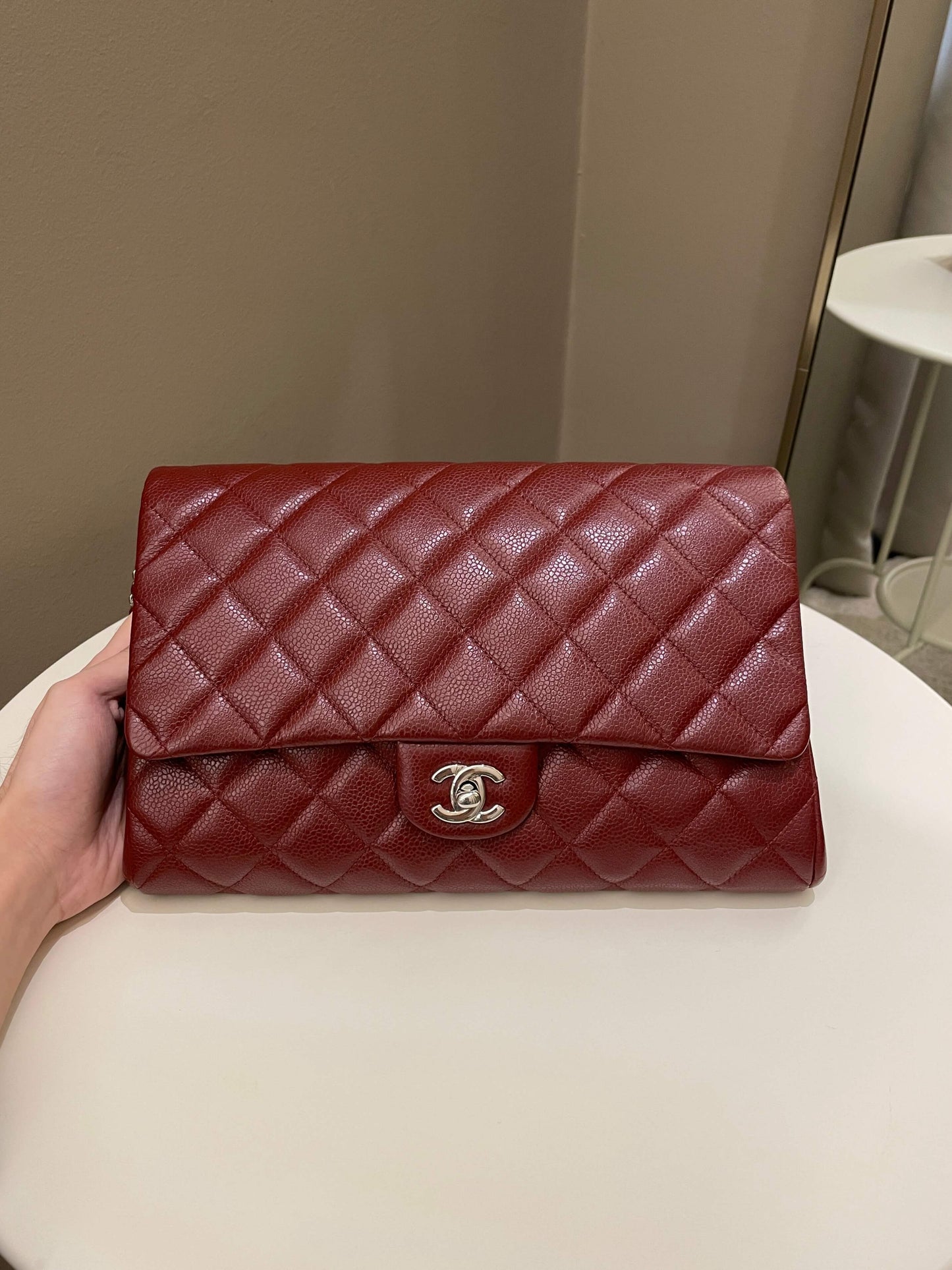 Luxury Chanel Quilted Timeless Flap Clutch Bag Burgundy Caviar