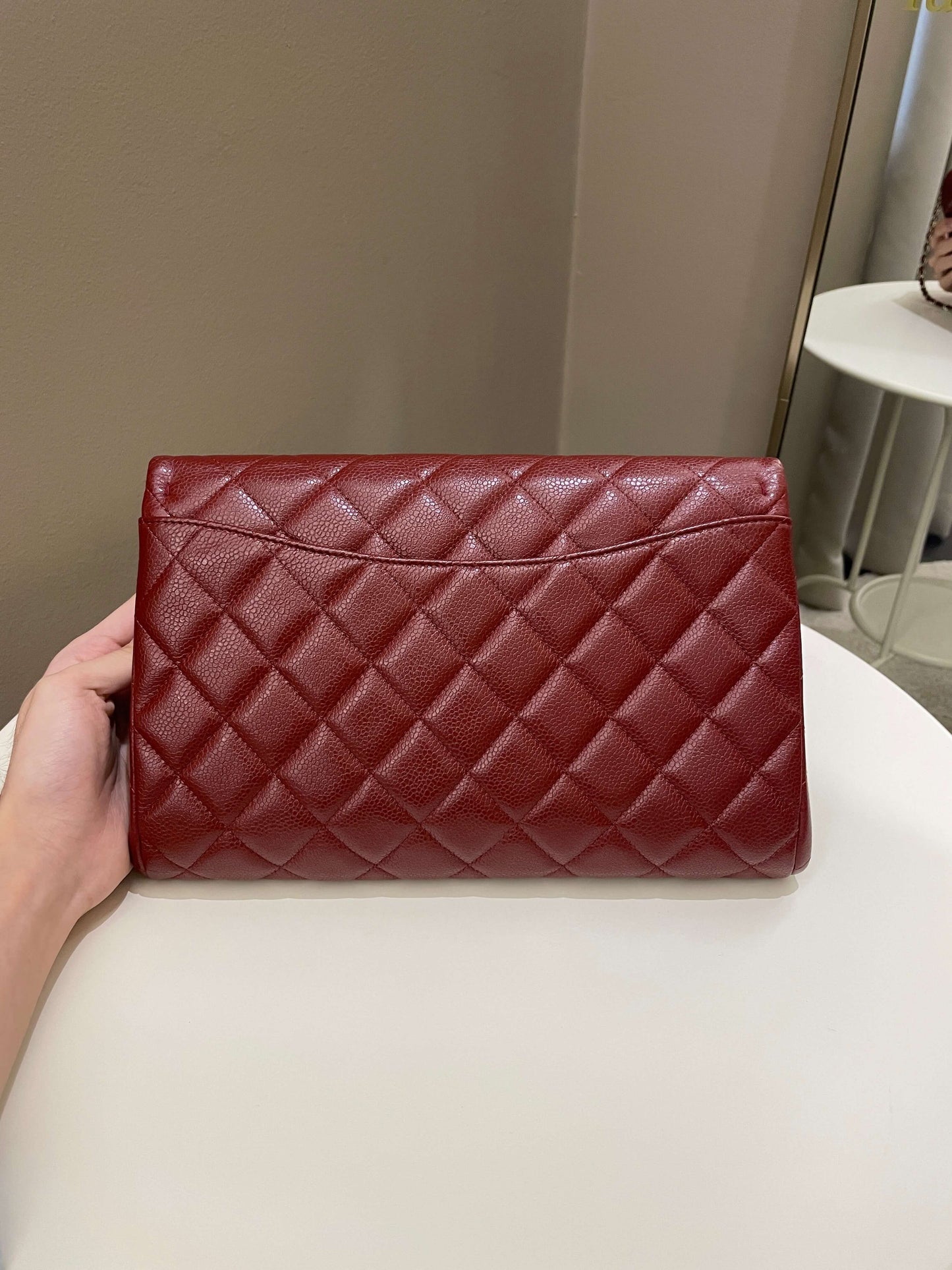 Luxury Chanel Quilted Timeless Flap Clutch Bag Burgundy Caviar