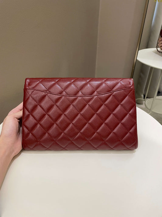 Luxury Chanel Quilted Timeless Flap Clutch Bag Burgundy Caviar