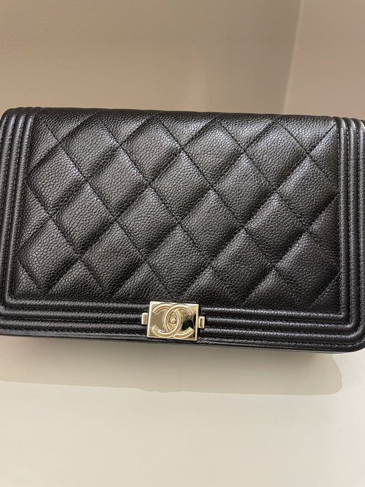 Luxury Chanel Quilted Boy Wallet On Chain Black Caviar